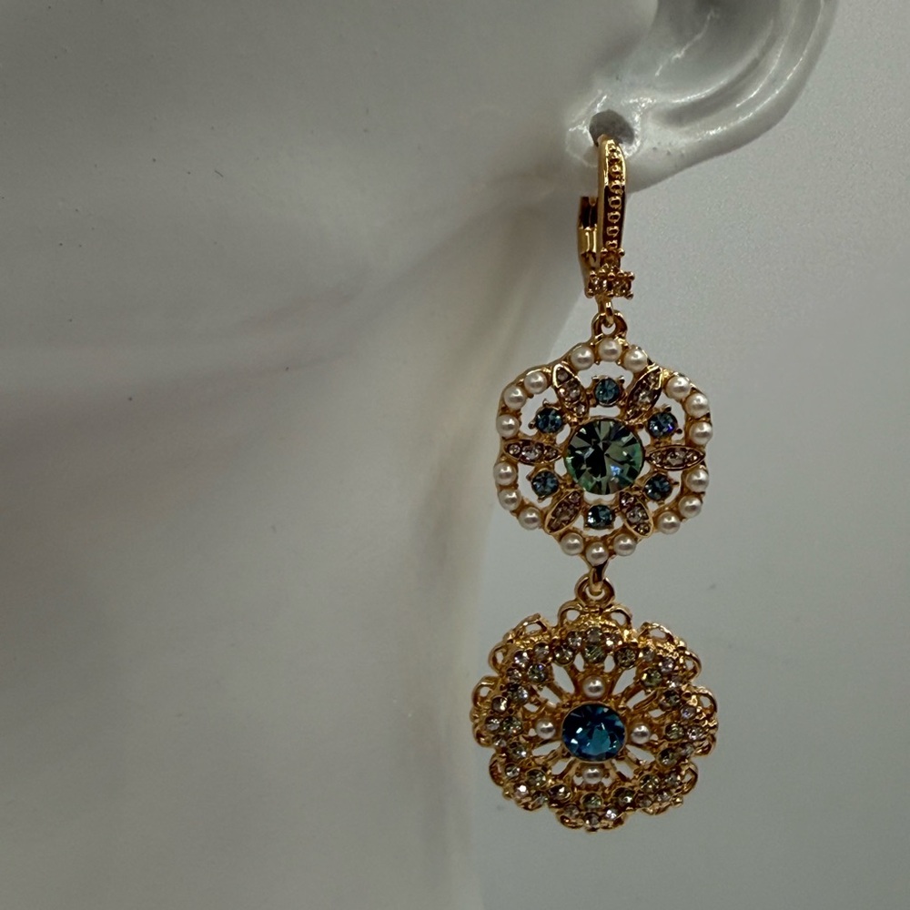 Marchesa Gold-Tone Crystal & Pearl Drop Earrings - Picture 5 of 16